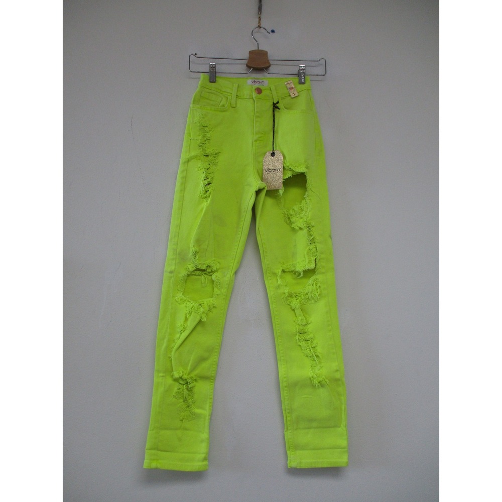 Vibrant M.i.U Jeans Women 1 Neon Yellow Distressed High Rise p1378 Denim